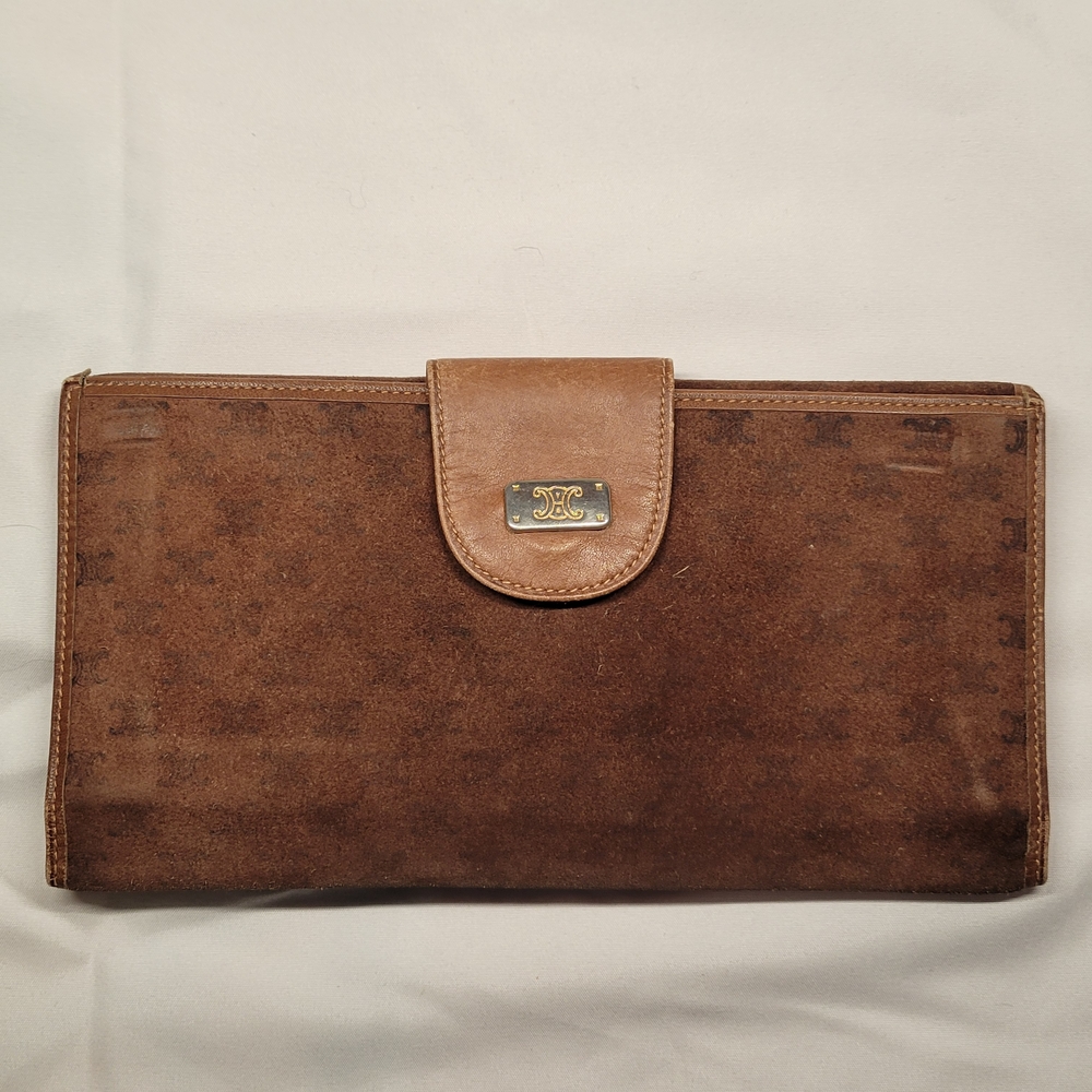 Celine Diffusion Brown Suede and Leather Wallet